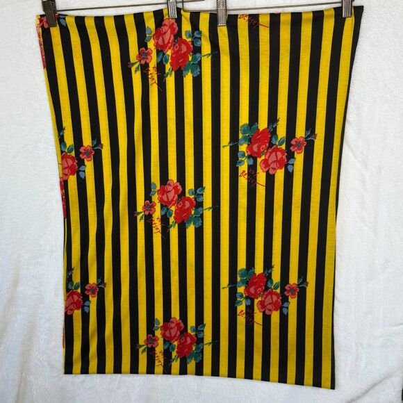 Betsey Johnson Infinity Scarf Yellow & Black Stripes with Red Flowers - Picture 2 of 10